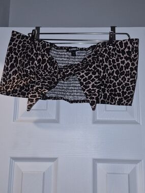 Express Leopard Print Tie-Front Tube Top - Black & Taupe